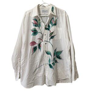 Creative Artwear Women Sz 2X Floral Beaded Artsy Art 80s 90's Button Down Signed